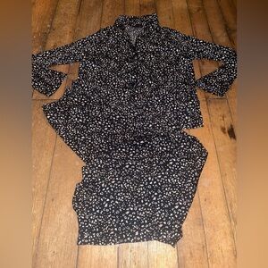 Banana Republic Two-Piece Satin Pajama Set Black Leopard Animal Print Medium M